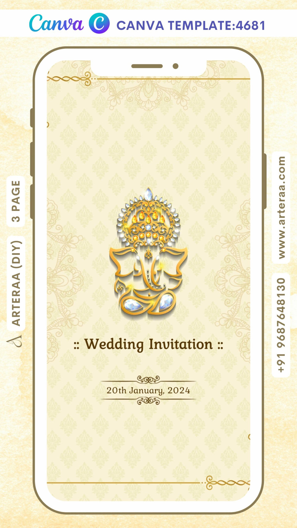 Wedding ceremony invitation Canva Editable video Template of hindu north indian bhojpuri family in english language with traditional theme design 4681