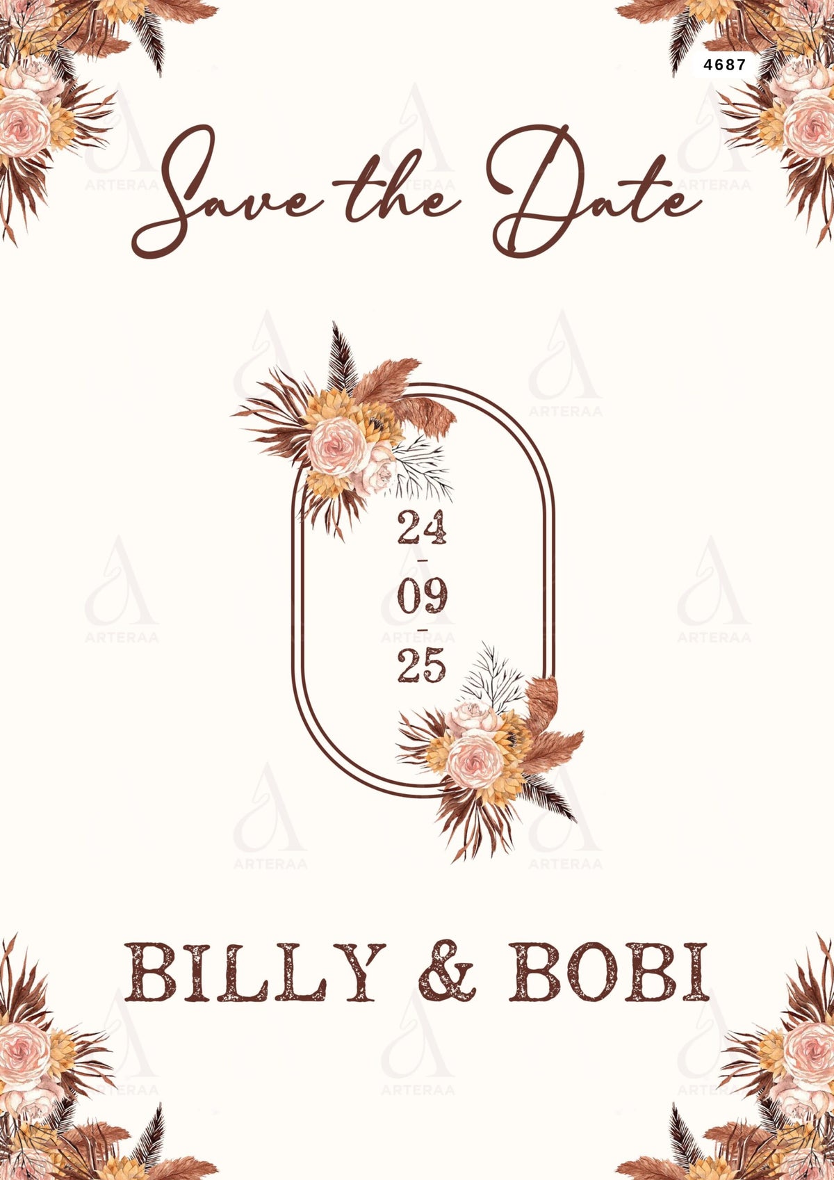 Save the Date card Editable CanvaTemplate in english language with floral theme design 4687