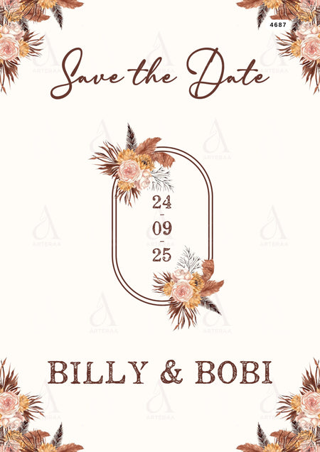 Save the Date card Editable CanvaTemplate in english language with floral theme design 4687