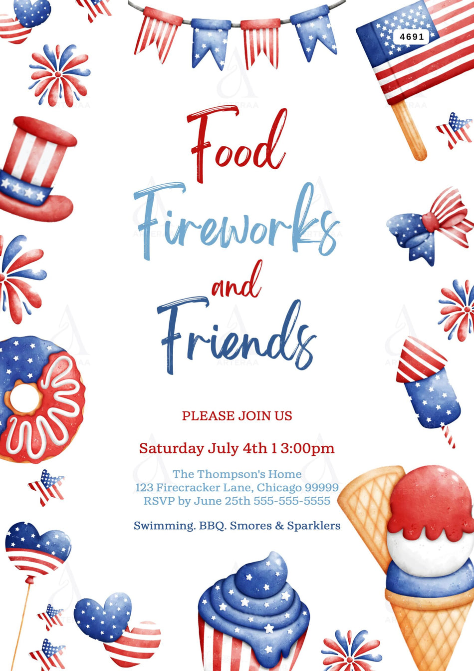 Food Fireworks ceremony invitation card Editable CanvaTemplate in english language with aesthetic theme design 4691