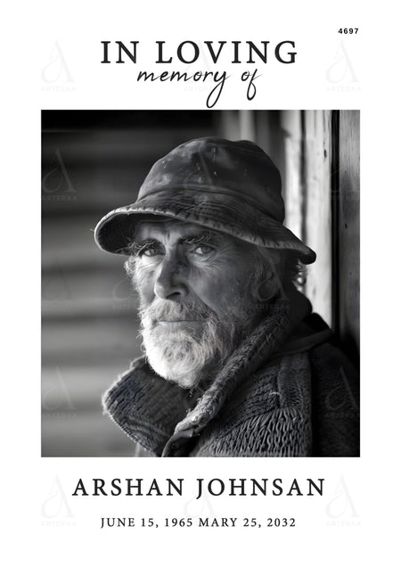 Memorial card Editable CanvaTemplate in english language with minimalistic theme design 4697