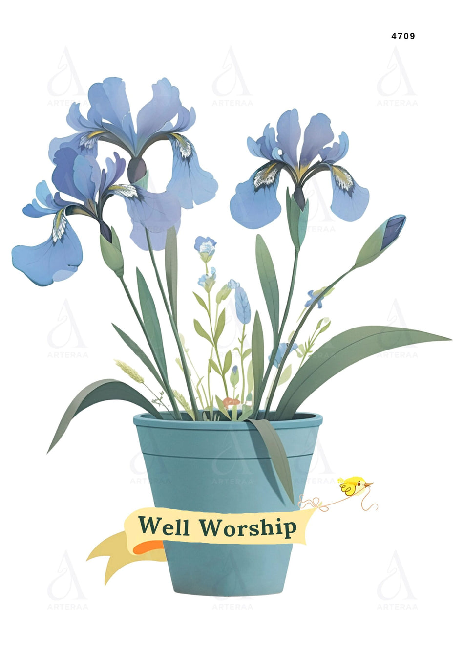 Well Worship card Editable CanvaTemplate in english language with floral theme design 4709