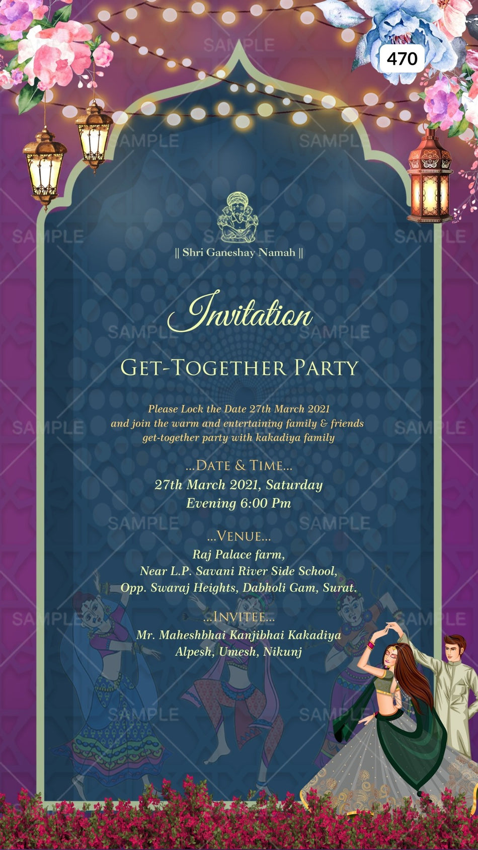 Digital Get-together Party Invitation of Indian Family in English Language With Vintage Theme Canva Editable Template Design No. 470