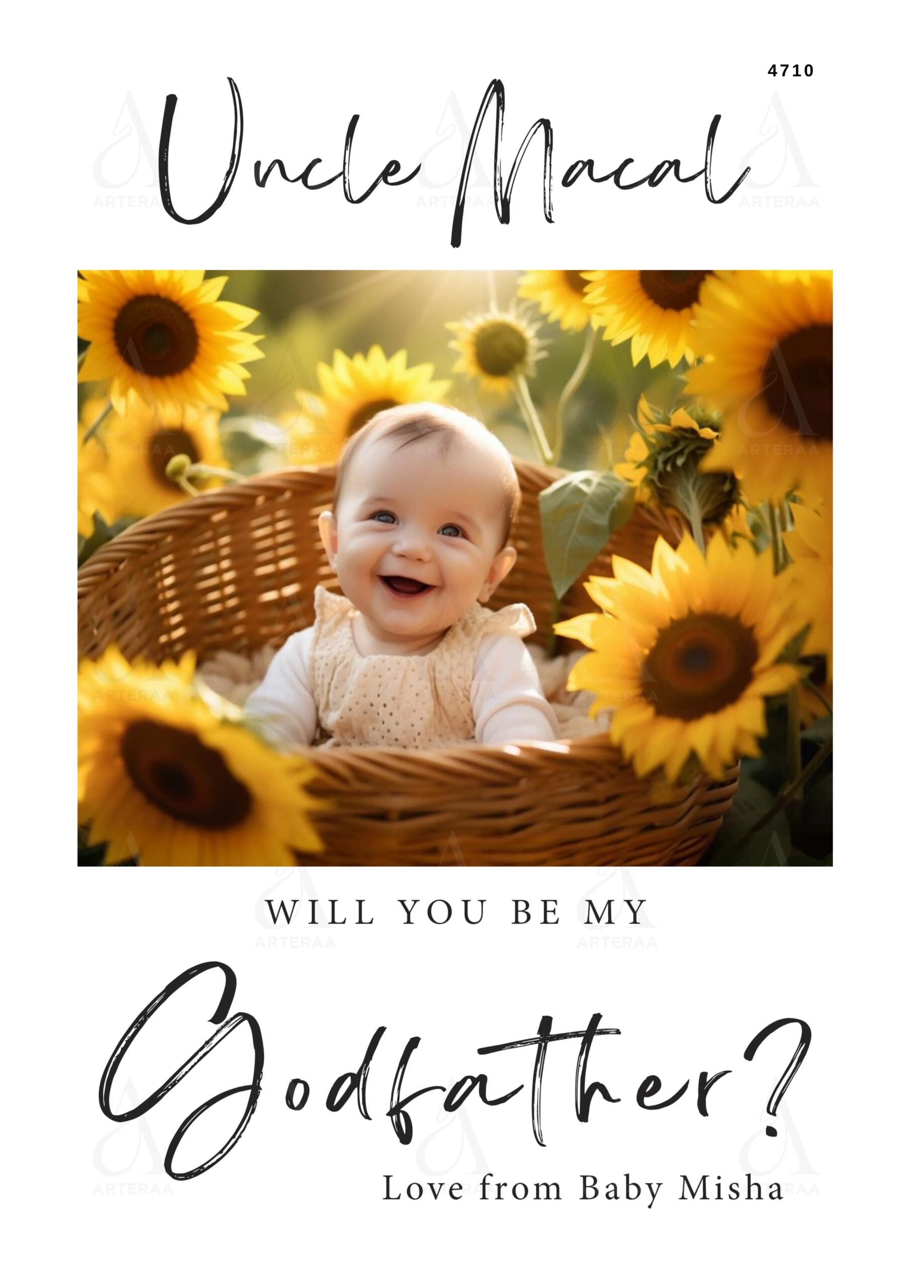 Godfather ceremony invitation card Editable CanvaTemplate in english language with minimalistic theme design 4710