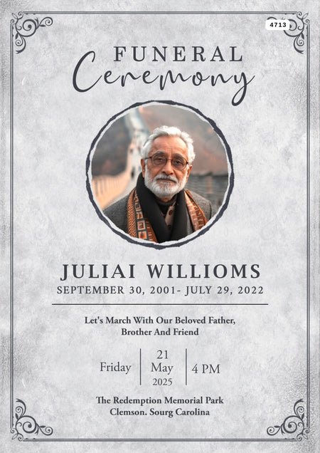 Funeral invitation card Editable CanvaTemplate in english language with minimalistic theme design 4713