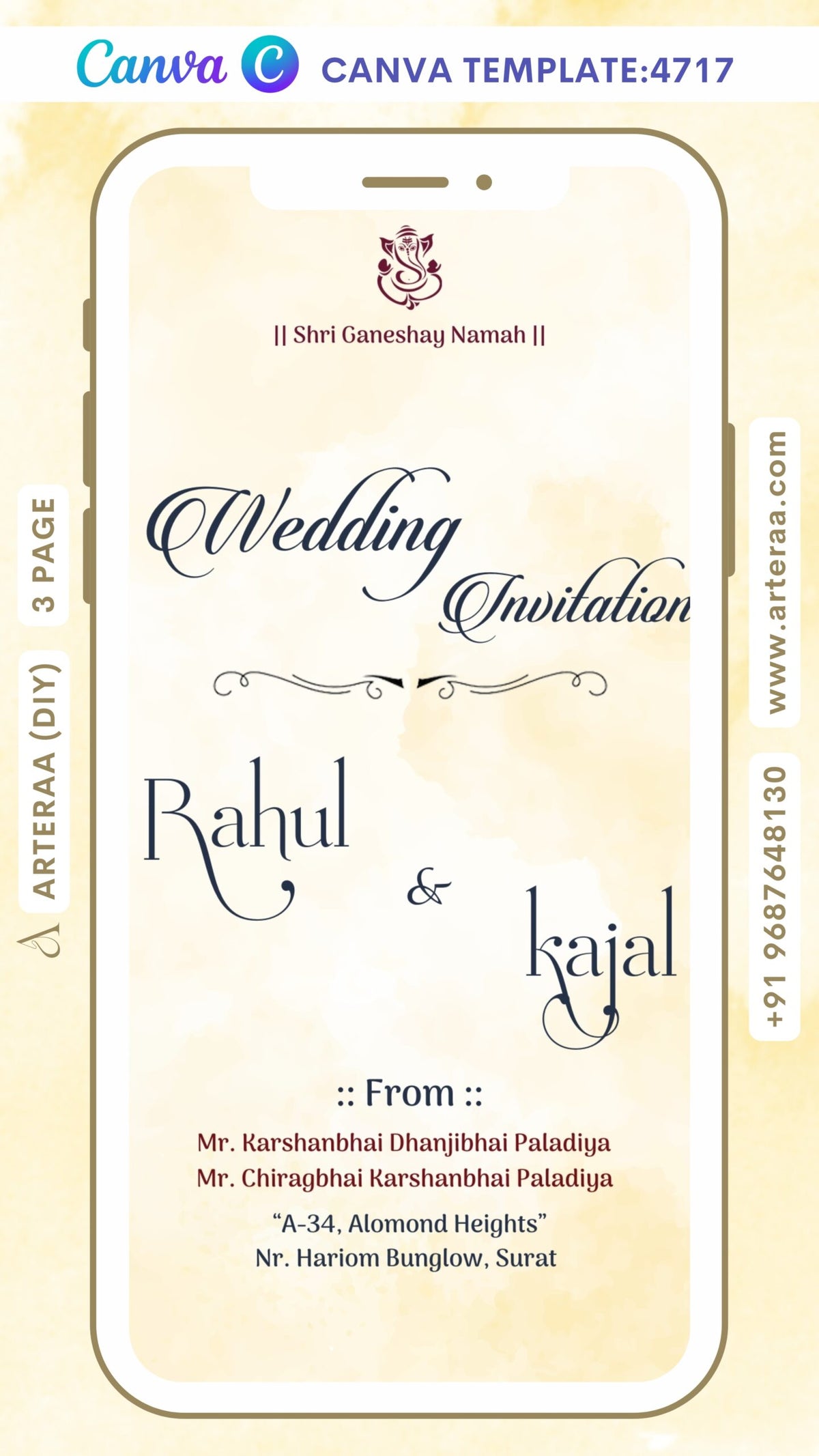 Wedding ceremony invitation Canva Editable video Template of hindu Bihari family in english language with minimalistic theme design 4717