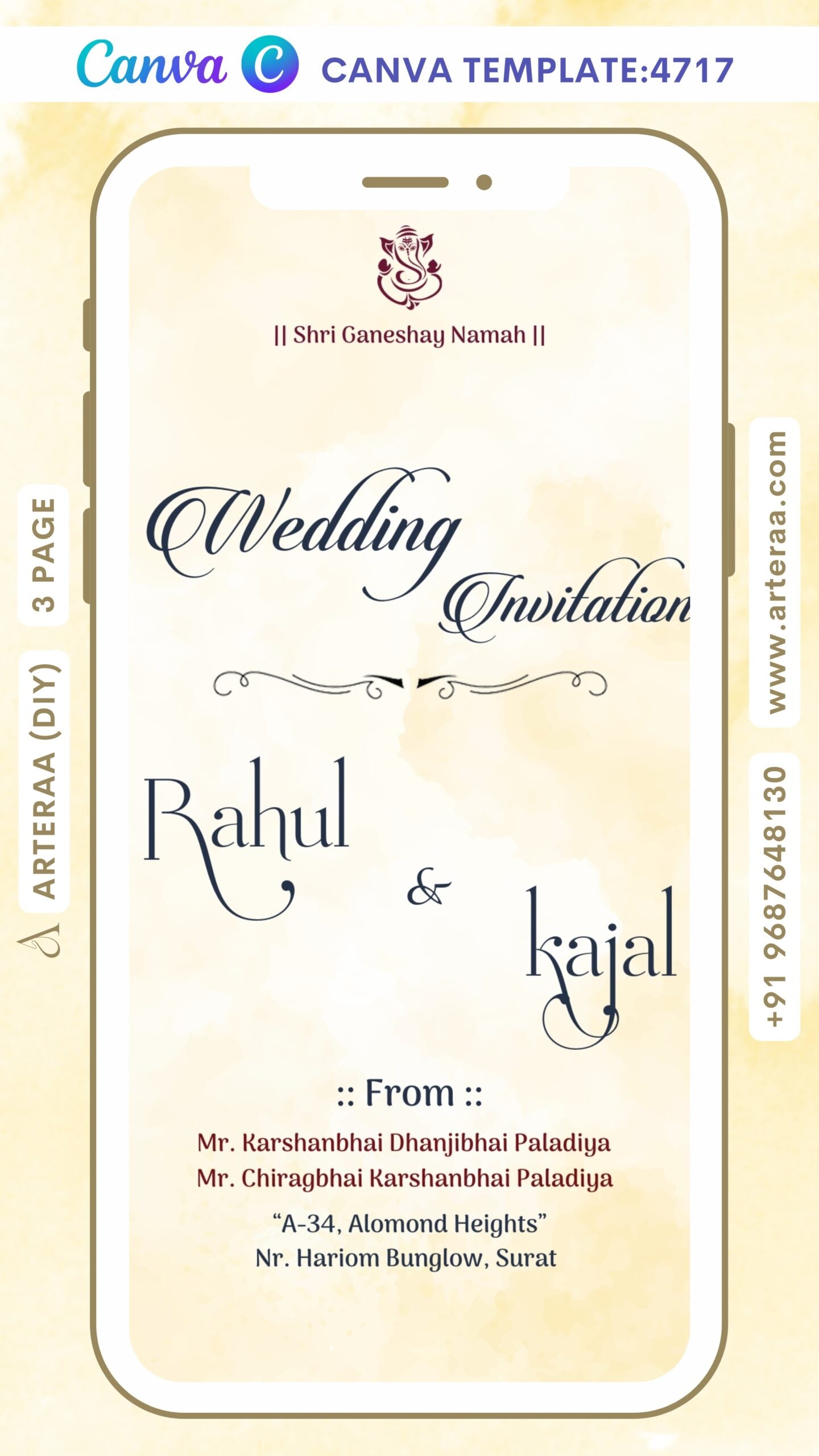 Wedding ceremony invitation Canva Editable video Template of hindu Bihari family in english language with minimalistic theme design 4717