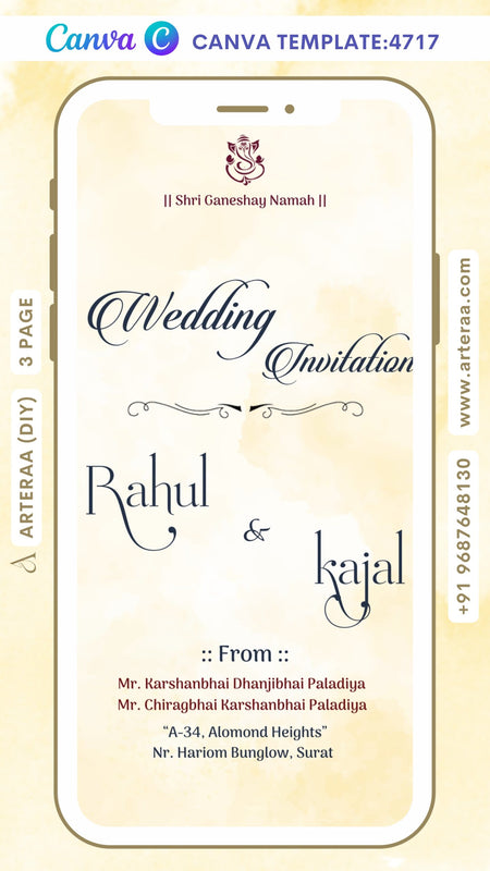 Wedding ceremony invitation Canva Editable video Template of hindu Bihari family in english language with minimalistic theme design 4717