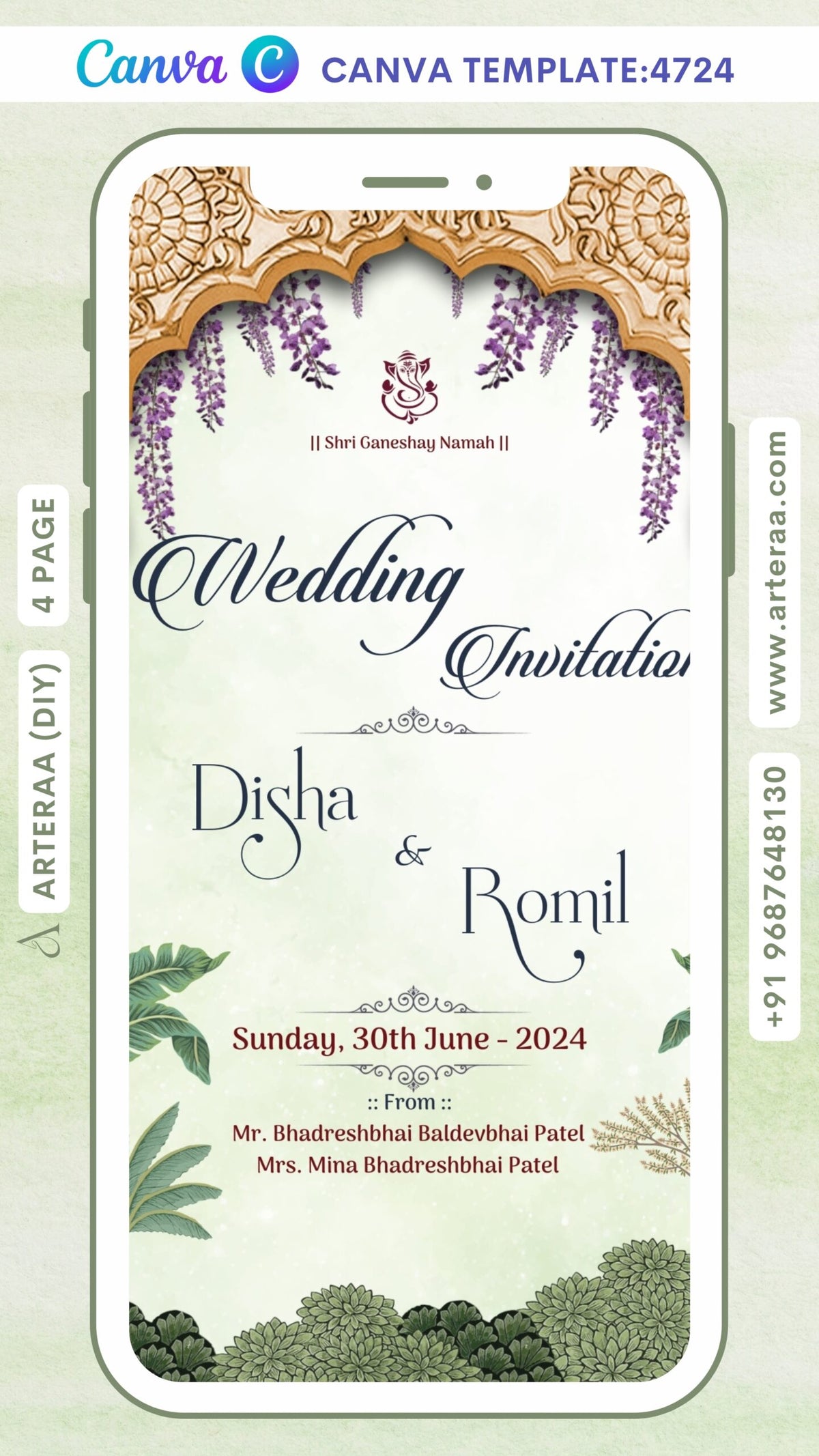 Wedding ceremony invitation Canva Editable video Template of hindu maharashtrian marathi family in english language with traditional theme design 4724