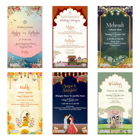 Indian wedding digital invitation card set 4761 featuring , Mehendi, Haldi, Sagai & Sangeet, and Wedding templates.
