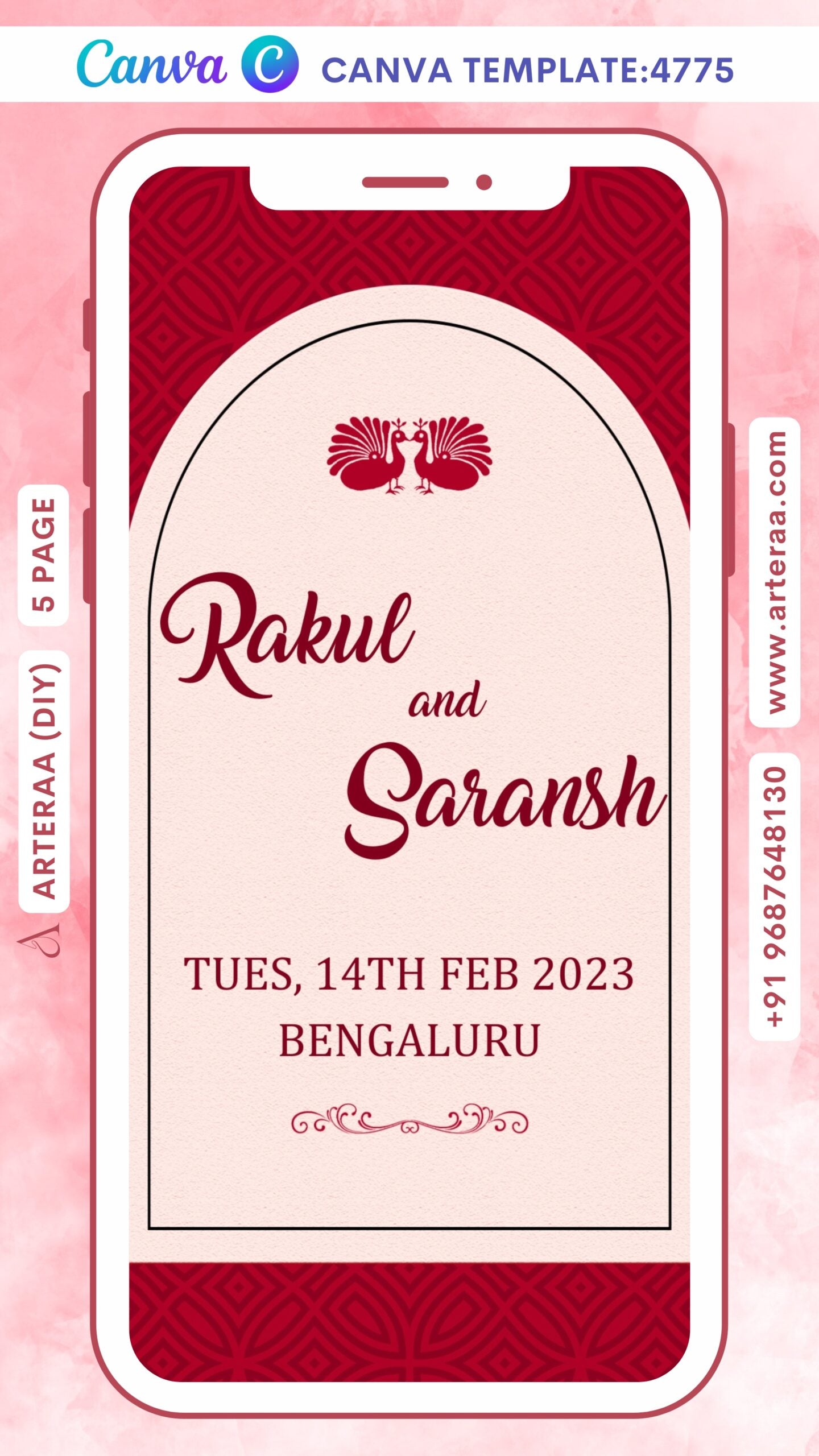 Wedding ceremony invitation Canva Editable video Template of hindu gujarati patel family in english language with minimalistic theme design 4775