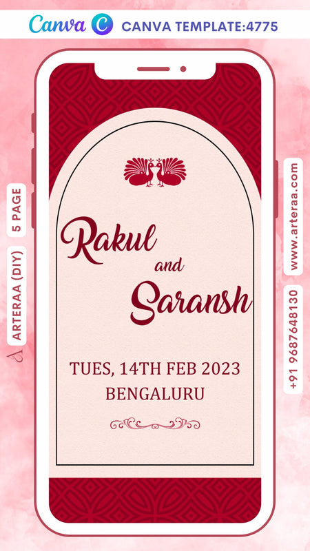 Wedding ceremony invitation Canva Editable video Template of hindu gujarati patel family in english language with minimalistic theme design 4775