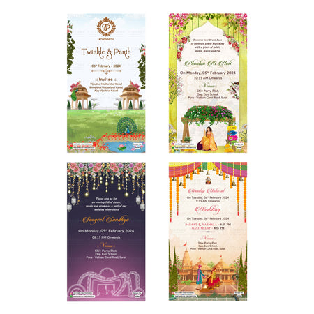 Traditional Indian wedding and celebration digital invitation card set 4794 featuring Twinkle and Parth templates with Kavad family branding   