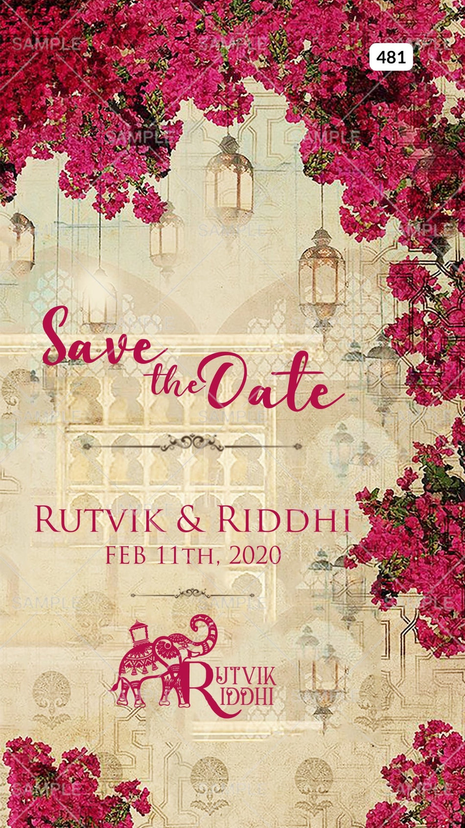 Save the Date card Canva Editable Template in english language with flowers as vintage theme design 481