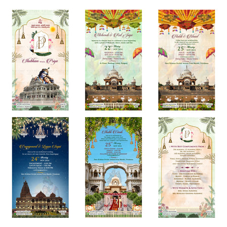 Indian wedding digital invitation card set 4842 featuring Shubham and Priya, Mehendi & Rat Jaga, Haldi & Bhaal, Engagement & Lagun Sagai, and Shubh Vivah templates.