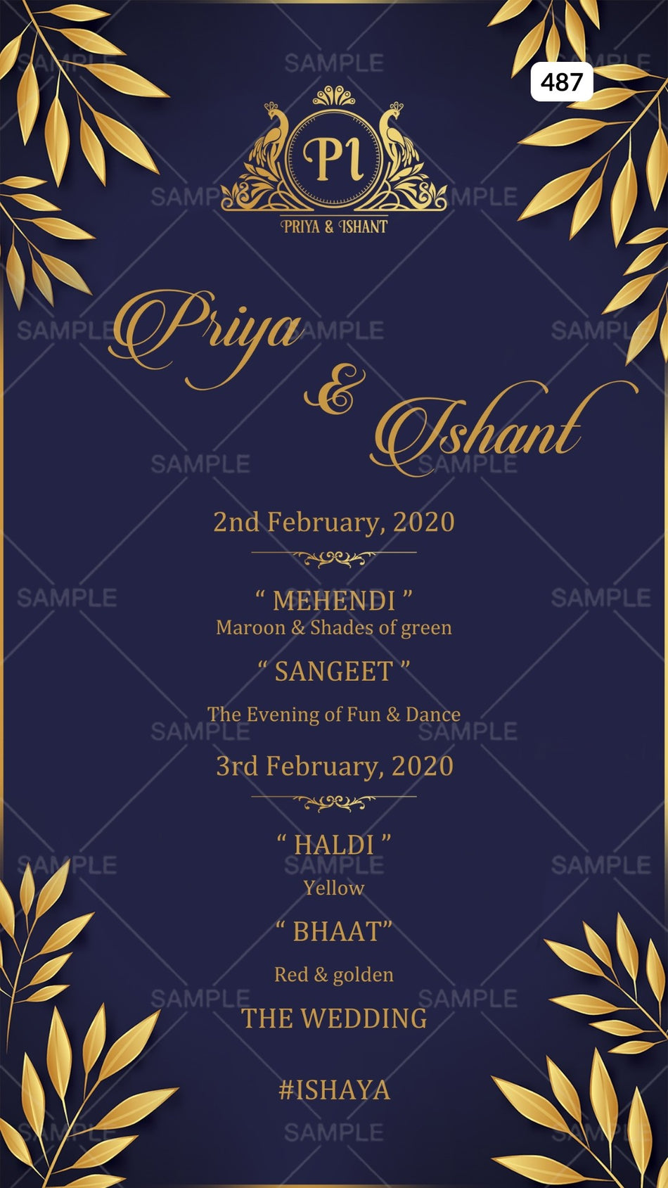 Wedding ceremony invitation card Canva Editable Template of hindu south indian kannada family in english language with floral theme design 487