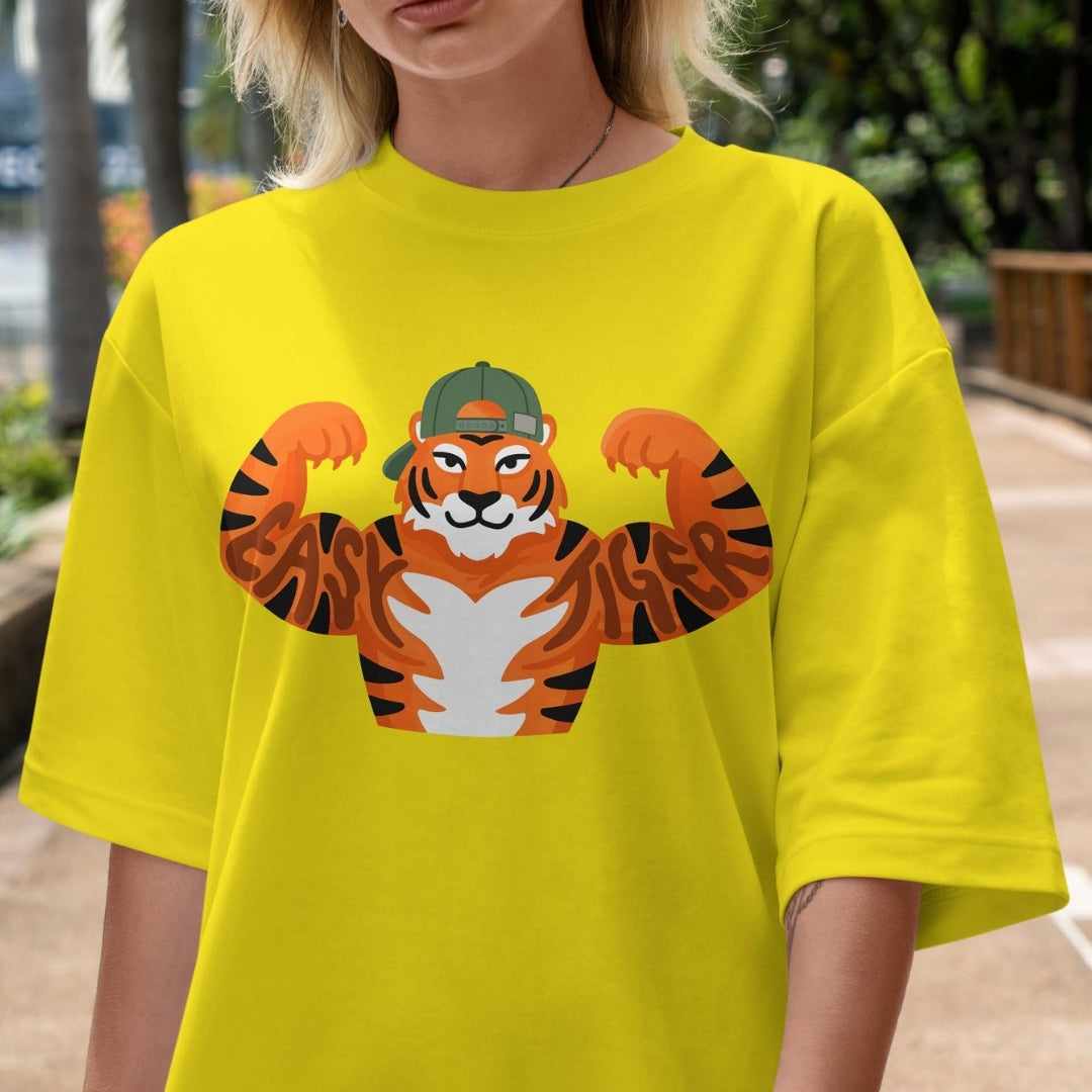 Funny Easy Tiger Workout PNG | Vibrant Yellow Shirt Sublimation Graphic