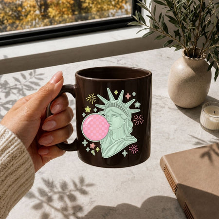 4th of July Coffee Mug SVG, Statue of Liberty Cup Design, Pink Checkerboard Bubblegum Transparent PNG
