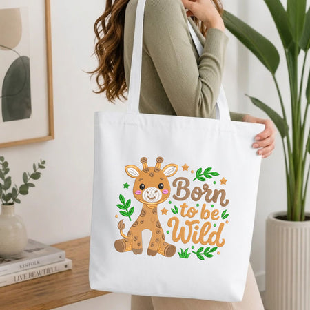File formats and sizing chart for digital "Born to be wild" giraffe machine embroidery downloads, showing sizes from 2.0 to 8.0 inches across EMB, DST, PES, JEF, and EXP formats