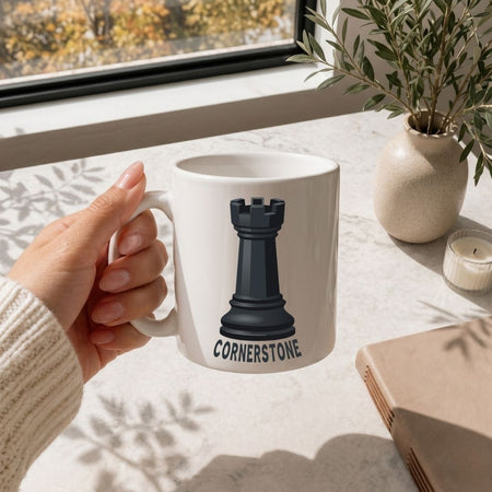 Cornerstone Chess Rook Coffee Mug, Minimalist Chess Piece Ceramic Mug, Grandmaster Strategy Game Gift, Office Desk Coffee Cup, Chess Club Mug