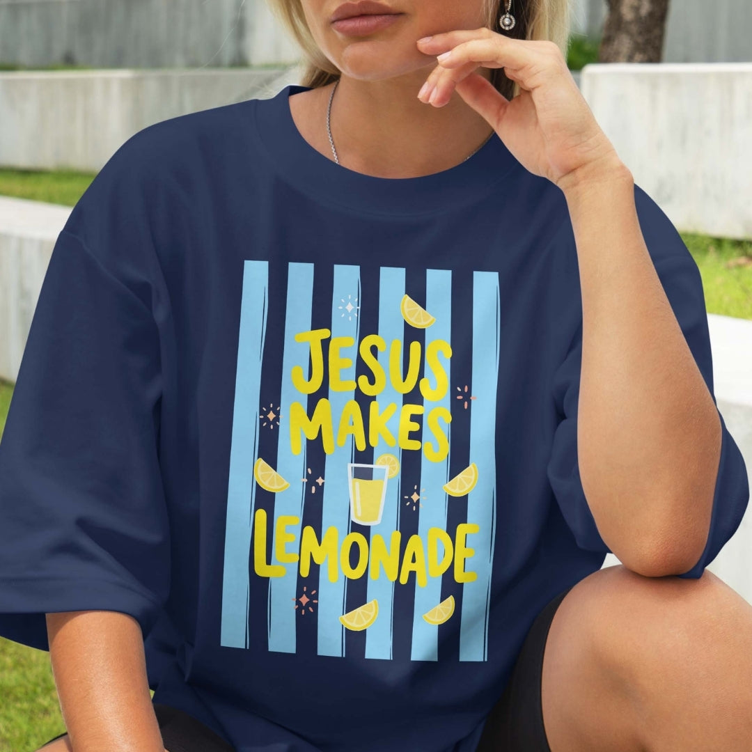Oversized Jesus Makes Lemonade PNG | Navy Blue Striped Tee Sublimation Wrap