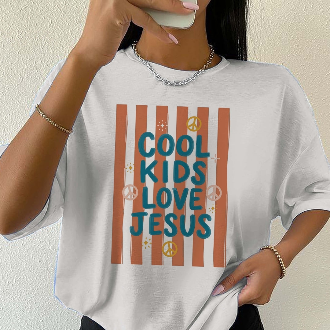 Aesthetic Cool Kids Love Jesus PNG | Oversized White Striped Tee Sublimation File