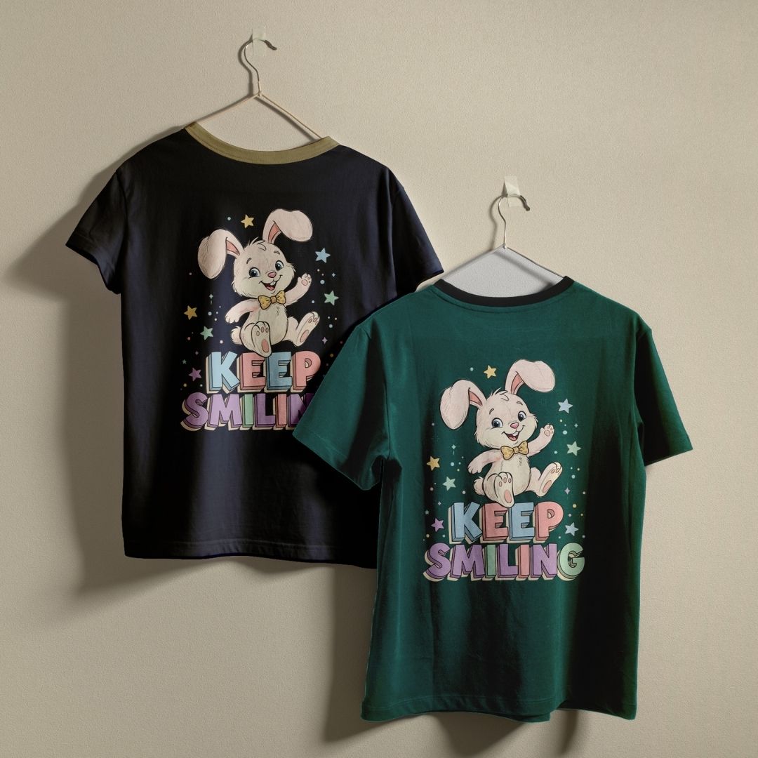 Keep Smiling Bunny Sublimation File, Retro Rabbit PNG for DTG Printing, Cute Animal Graphic for Kids Apparel Mugs Bags, Instant PNG Download