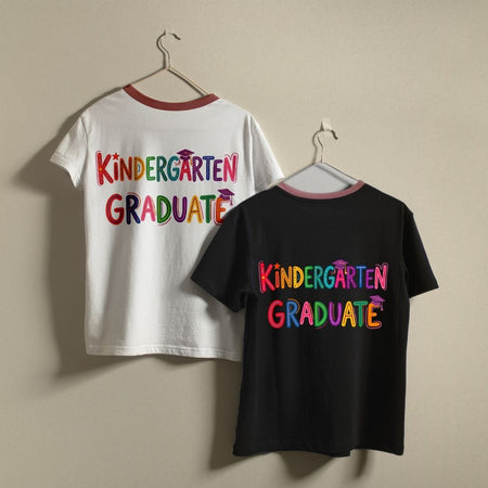 Retro Graduation Ringer Tees, White and Black Kindergarten Graduate Shirts, Matching Best Friends School Outfits, Cute Grad Squad Apparel