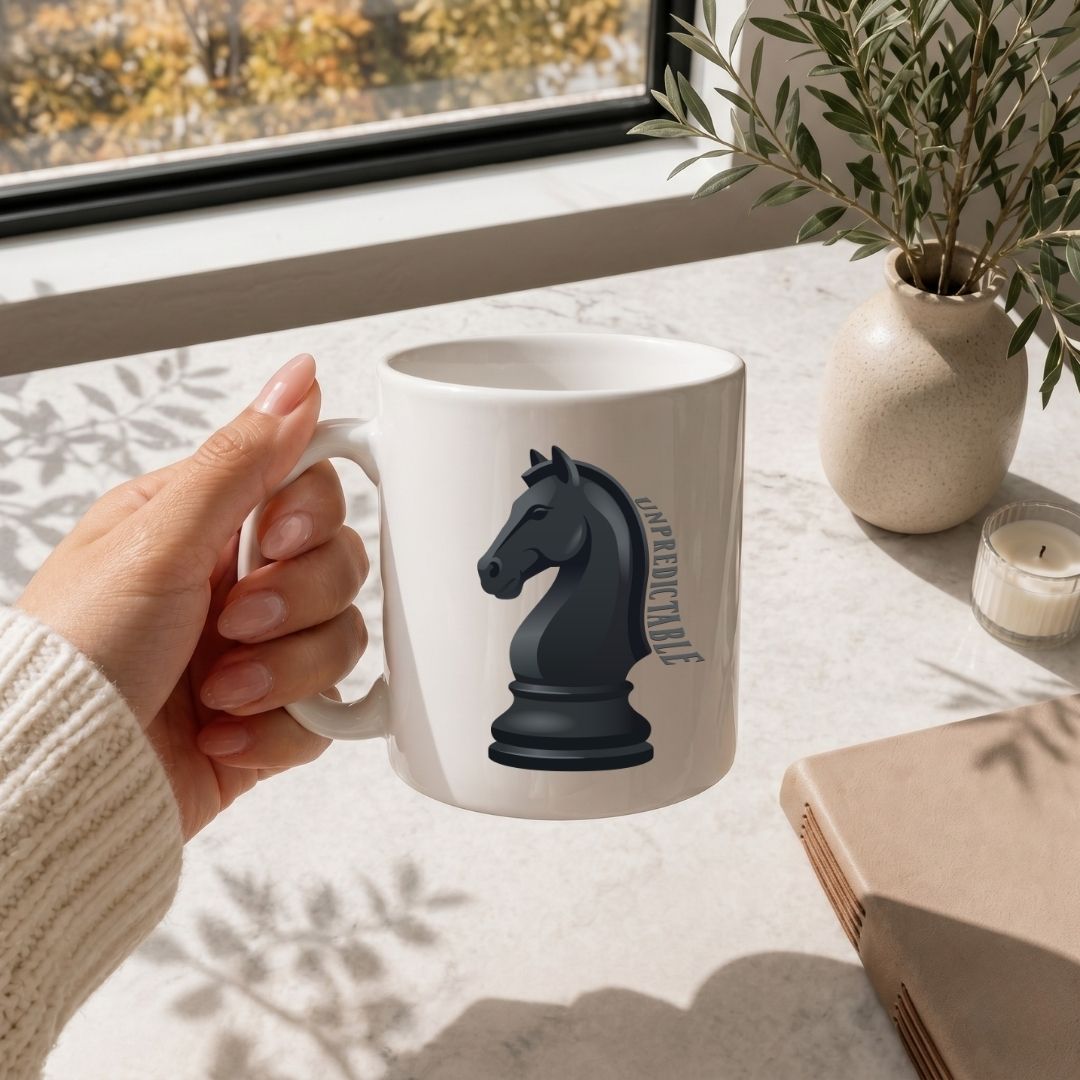 Unpredictable Chess Knight Coffee Mug, Minimalist Chess Piece Ceramic Mug, Chess Player Strategy Gift, Office Desk Coffee Cup, Chess Club Mug