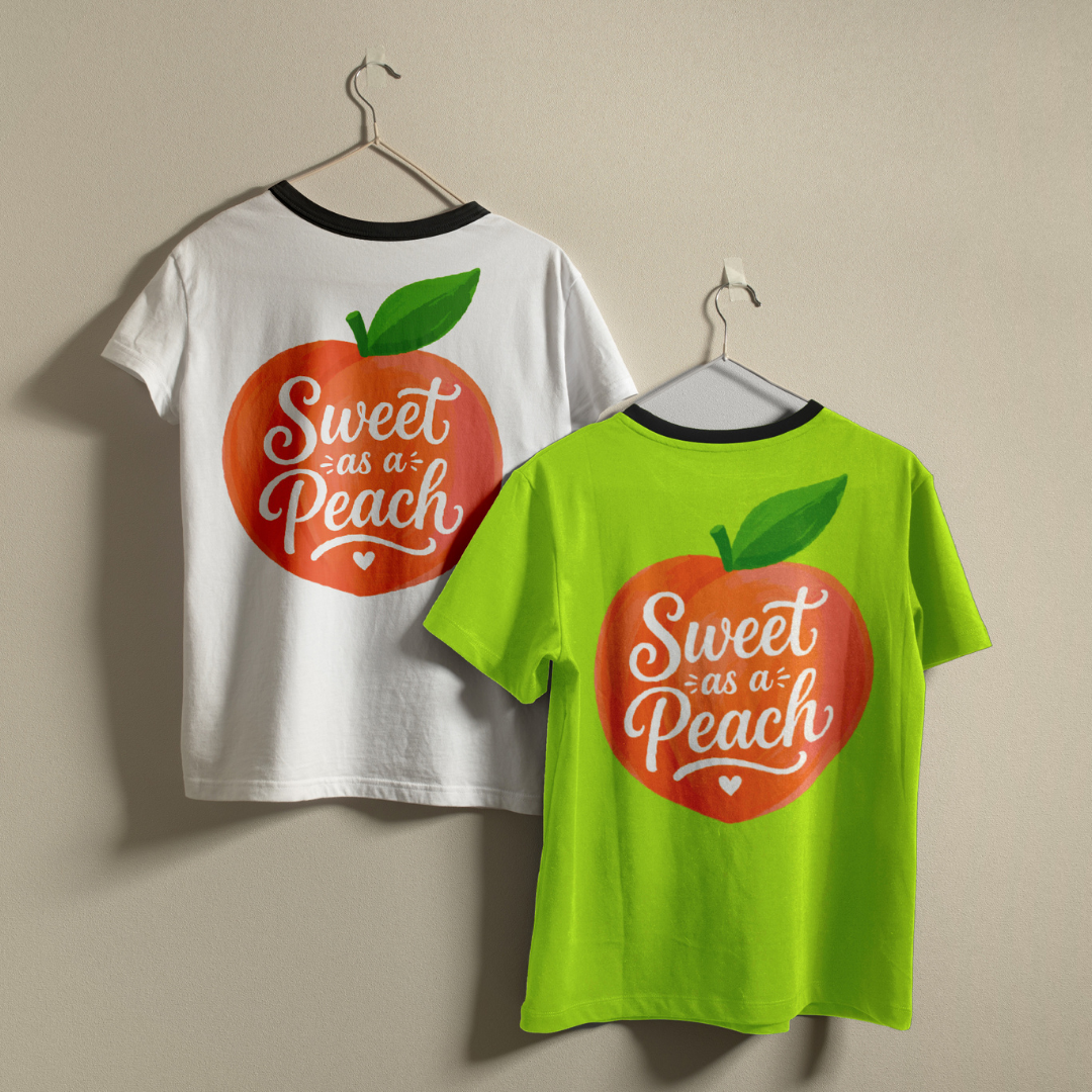 Sweet As A Peach Tee Design SVG, Minimalist Botanical Apparel Graphics, Commercial Use Digital Cut File