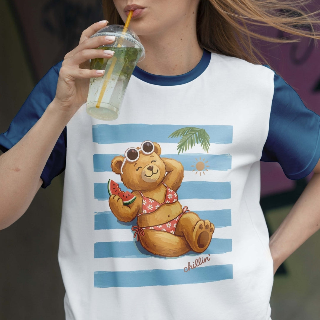 Trendy Summer Bikini Bear PNG | Contrast Ringer Tee Sublimation Wrap