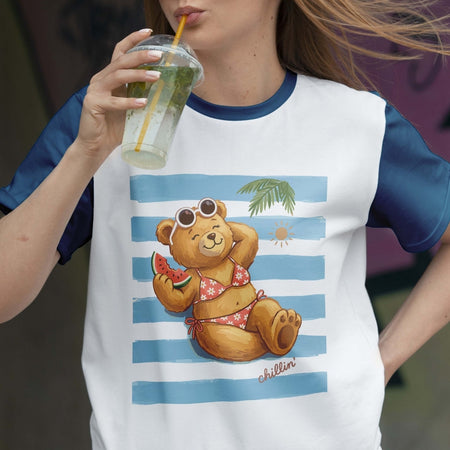 Trendy Summer Bikini Bear PNG | Contrast Ringer Tee Sublimation Wrap