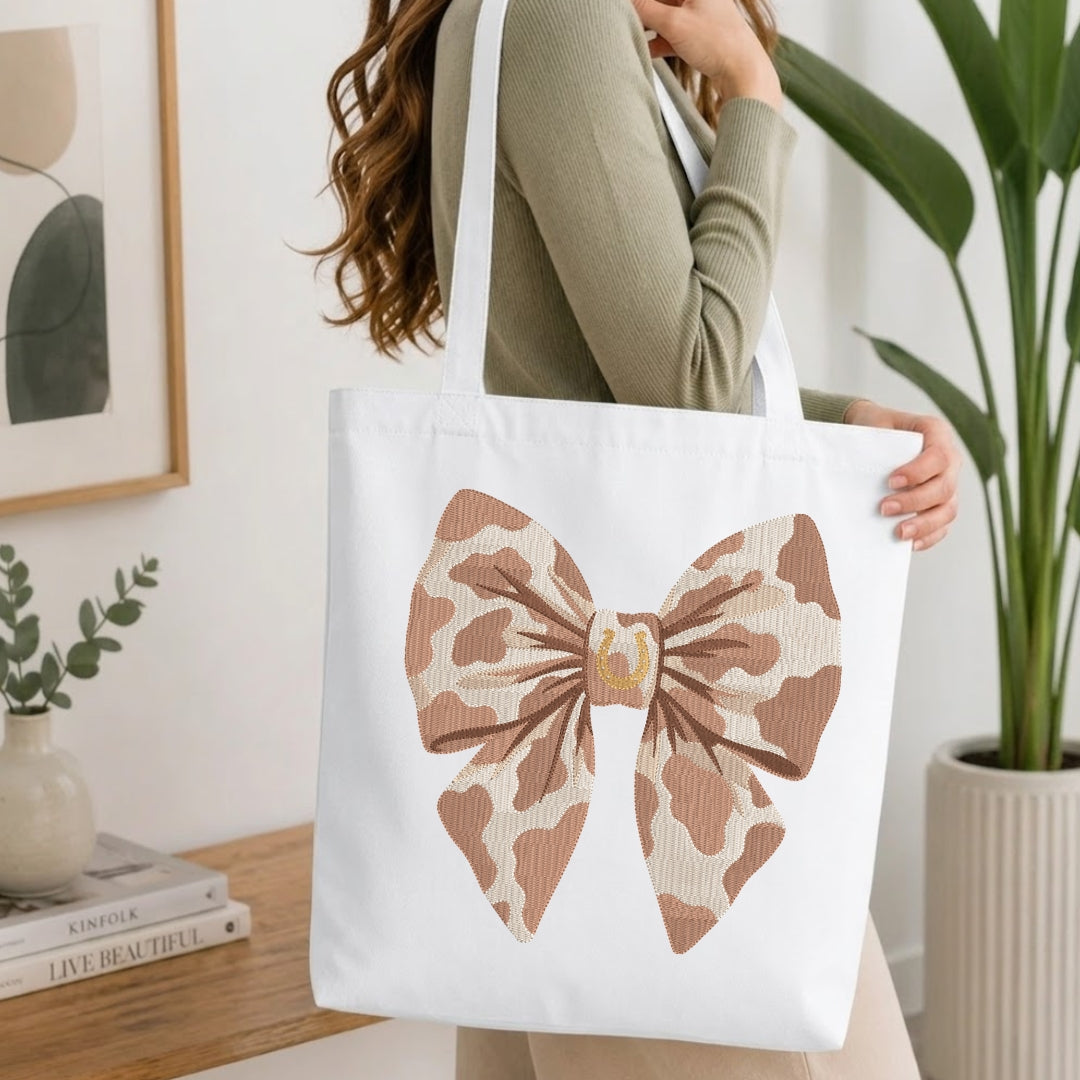 Canvas Tote Bag Embroidery Mockup | Camouflage Bow Design | Everyday Casual Carry Bag Branding Template Look