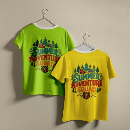 Retro Camping Ringer Tee, Neon Green and Yellow Adventure Squad Shirts, Group Vacation Graphic Tees, Matching Camp Squad Apparel