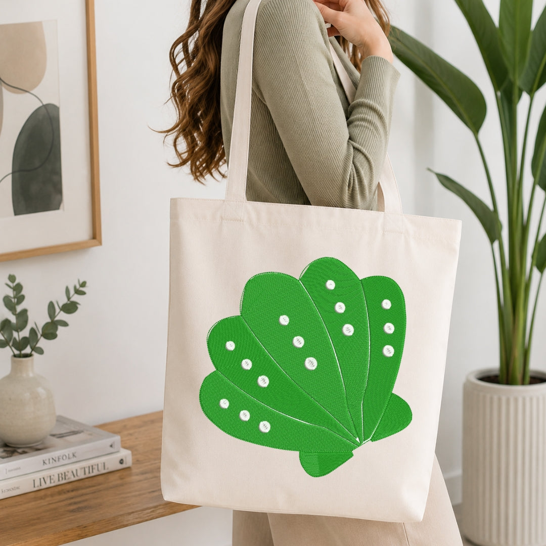 Canvas Tote Bag Mockup with Green Seashell Print