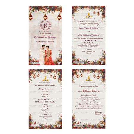 Traditional Indian wedding digital invitation card set 5041 featuring Praneeth and Bhavya templates with Koneru family branding   