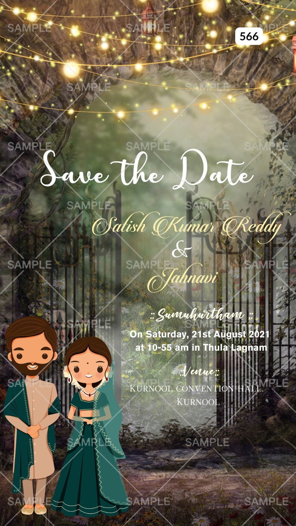 Save the Date card Canva Editable Template in english language with adorable couple doodle as horror theme design 566