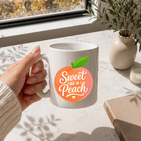 Sweet As A Peach Coffee Mug SVG, Southern Hospitality Gift Cup Design, Transparent Peach PNG Wrap