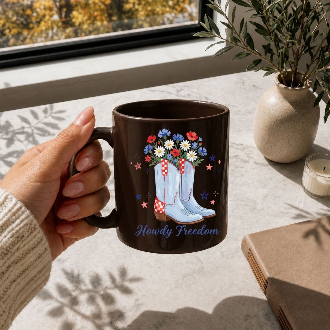 Western Howdy Freedom PNG | 4th of July Ceramic Coffee Mug Wrap