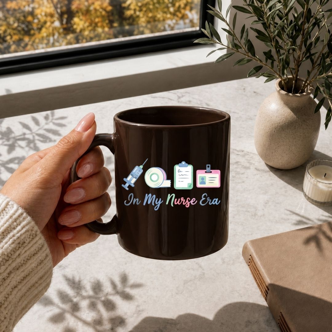 In My Nurse Era Coffee Mug SVG, Nursing Graduation Gift Cup Design, Transparent Medical Badge PNG Wrap