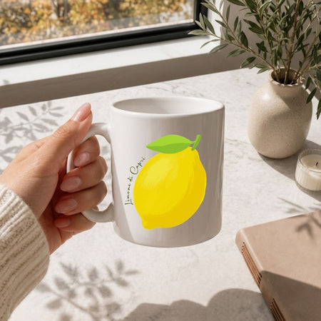 Limone di Capri Coffee Mug SVG, European Summer Travel Gift Cup Design, Transparent Lemon PNG Wrap