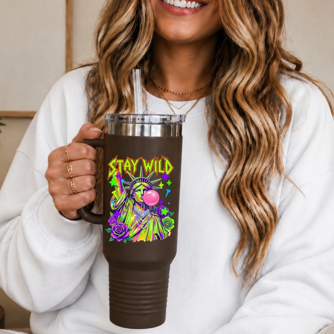 Neon Stay Wild Statue of Liberty PNG | 40oz Travel Tumbler Cup Wrap