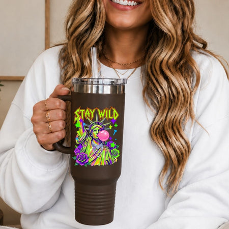 Neon Stay Wild Statue of Liberty PNG | 40oz Travel Tumbler Cup Wrap
