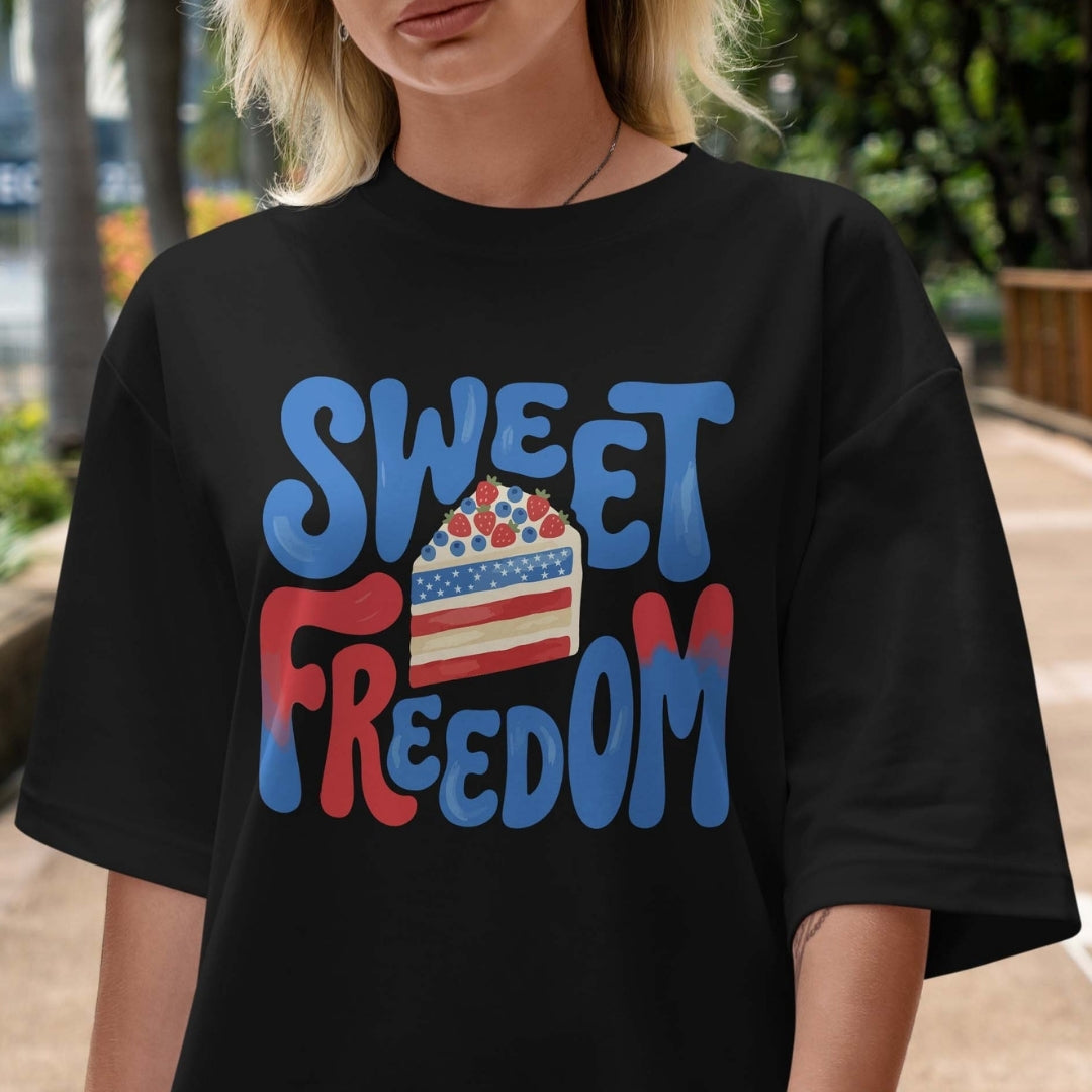 Aesthetic Sweet Freedom PNG | Classic Black Patriotic T-Shirt Graphic File