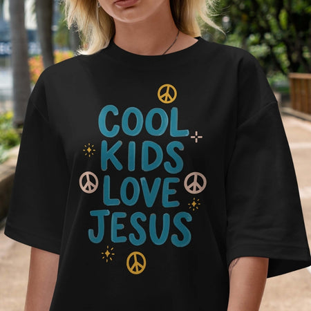 Aesthetic Cool Kids Love Jesus PNG | Charcoal Black Graphic Tee Sublimation