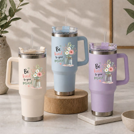 Inspirational Tumbler Wrap PNG, Flower Jar 40oz Cup Design, Self Care Digital Download File