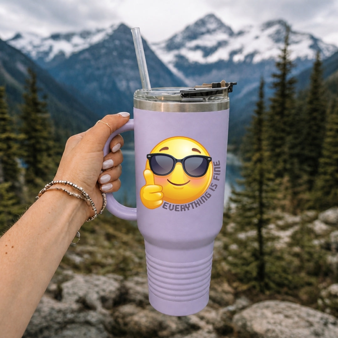 Lavender Travel Tumbler with Thumbs Up Emoji Design