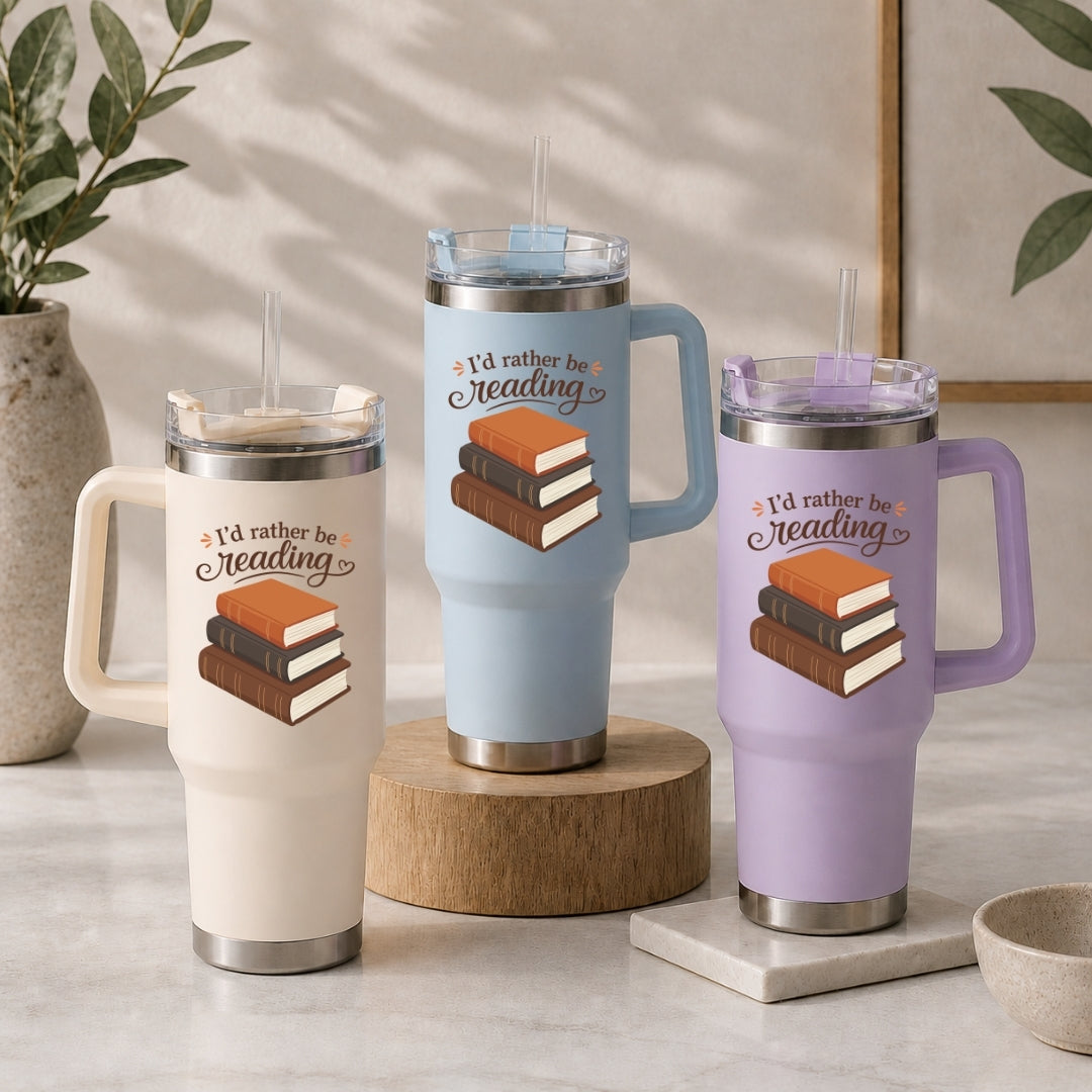 Travel Tumbler Trio with I'd Rather Be Reading Illustration