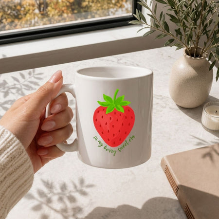 Strawberry Quote Coffee Mug SVG, Cute Cottagecore Fruit Gift Cup Design, Transparent Fruit PNG Wrap