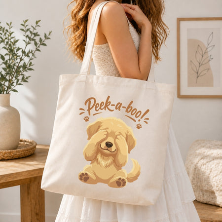 Aesthetic Canvas Tote Bag with Cartoon Dog Print